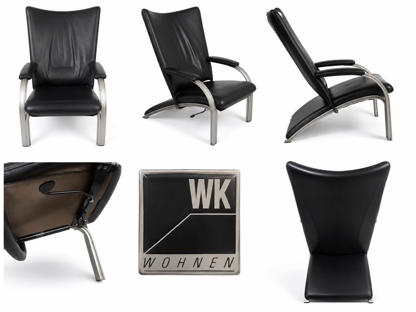 WK Wohnen design fauteuil – zwart leer – verstelbaar – topst, Ophalen, Gebruikt, Zwart, Leer