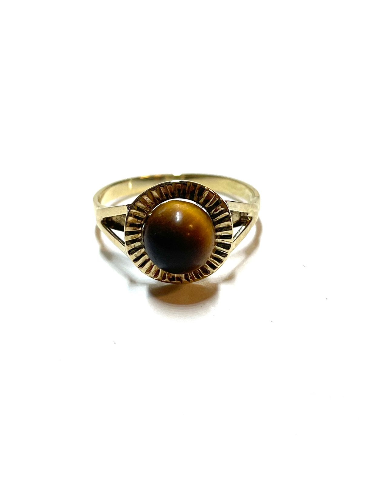 14k gouden ring met een tijgeroog, -, -, Ophalen of Verzenden, Dame