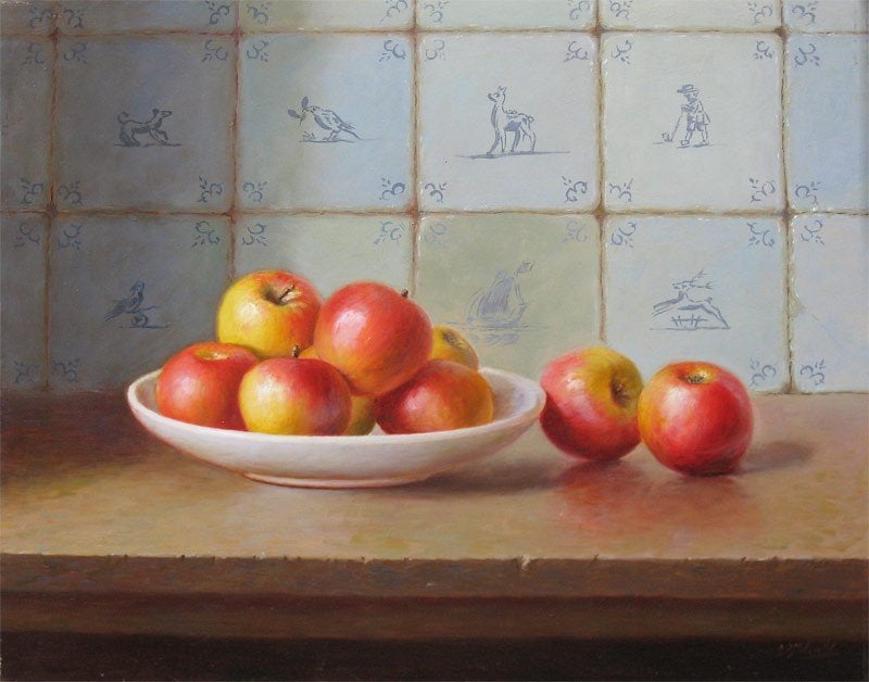 E.P. Moleveld, olieverf, 40x50cm, 1350,- euro, incl. lijst., Ophalen, Doek, Stilleven, Bijzondere lijst