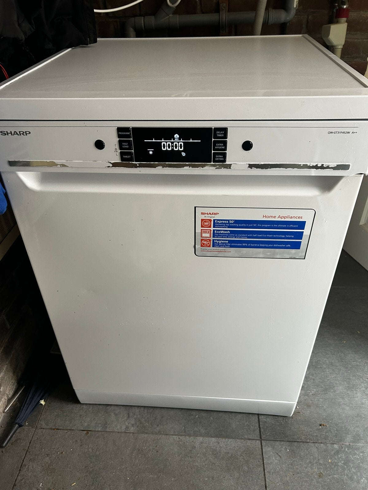 Sharp QW-GT31F452W Vrijstaande Vaatwasser, Witgoed en Apparatuur, Vaatwasmachines, Ophalen, Gebruikt, 60 cm of meer, Eco programma