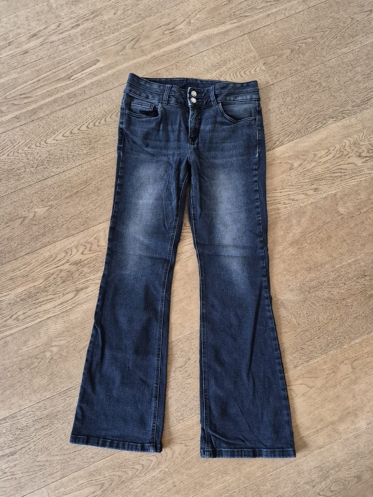 Spijkerbroek John Baner maat 40 dames - donkerblauw - flared, Blauw, John Baner, Ophalen of Verzenden, Zo goed als nieuw