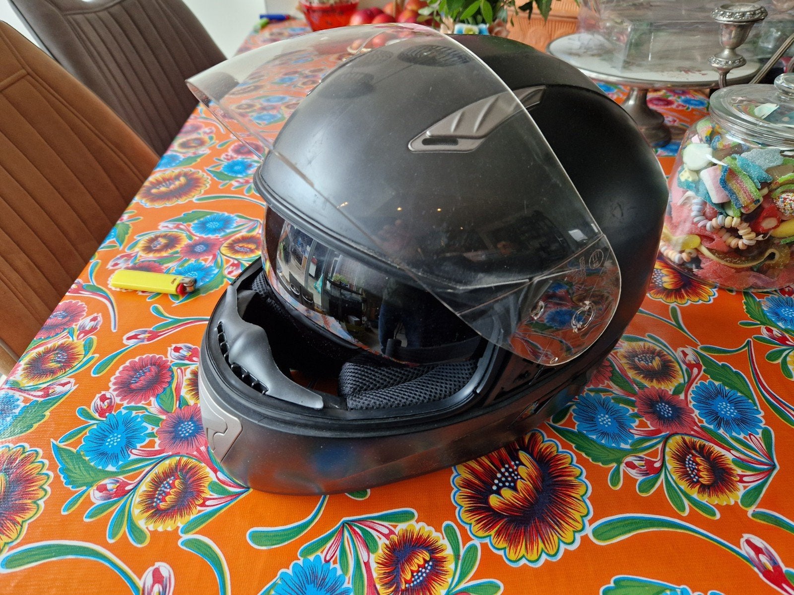 Motorhelm maat xs 53-54 zwart, XS, Integraalhelm, Tweedehands, Ophalen