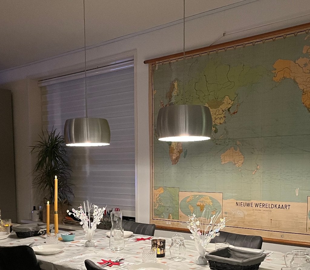 Hanglamp eettafel rvs 2x 30cm x 18cm, Ophalen of Verzenden, Gebruikt, Metaal, Modern