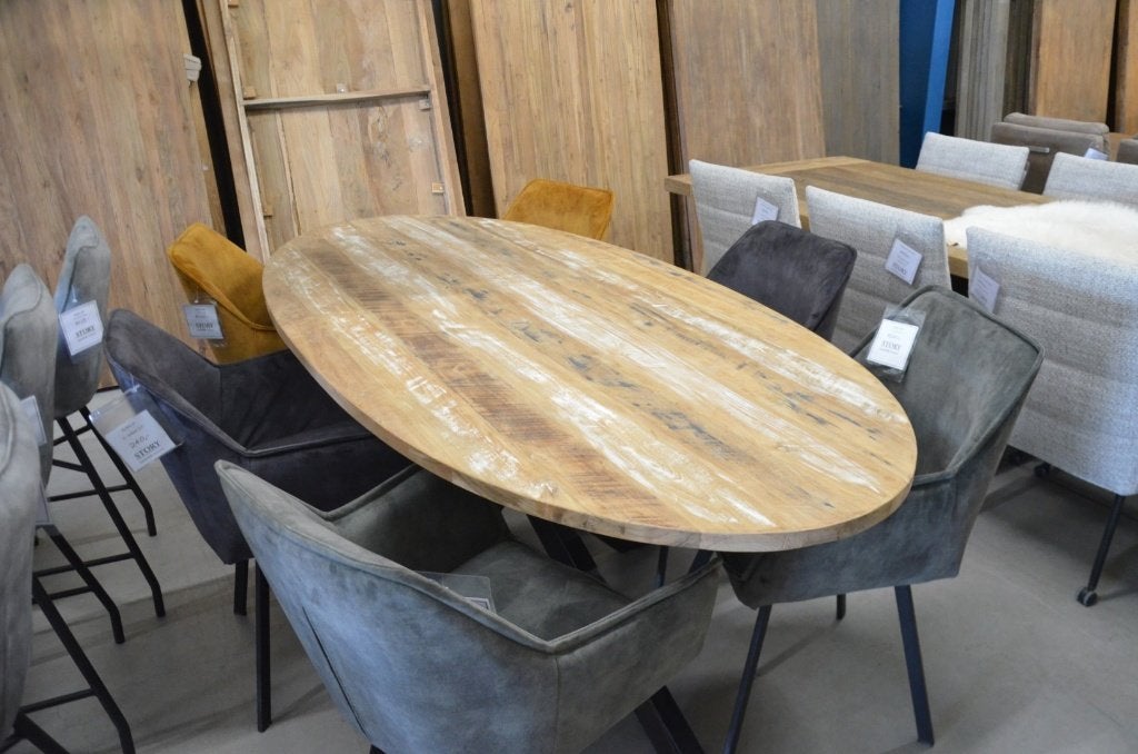 Ovale teak tafel 220 x 100 cm, Huis en Inrichting, Tafels | Eettafels, 100 tot 150 cm, Teakhout, Ophalen of Verzenden, Vijf personen of meer