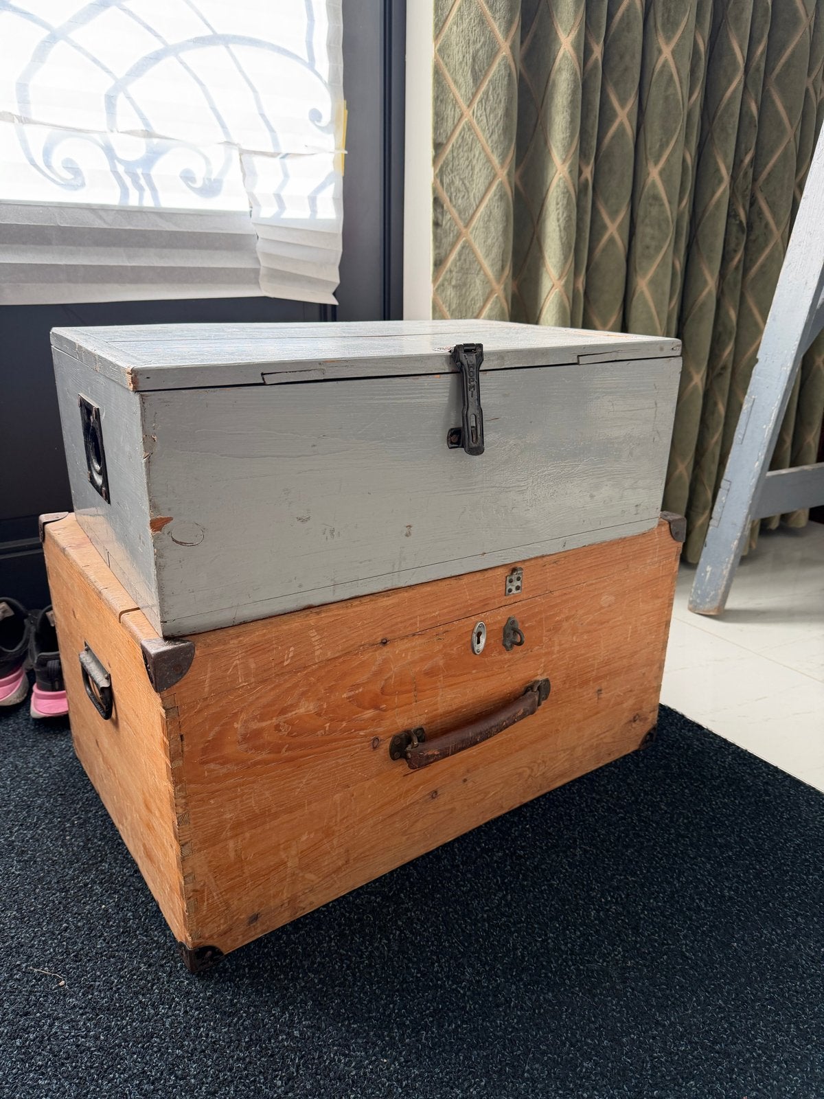 Set van 2 vintage houten kisten - opslag en decoratie, Ophalen, 50 – 75, Gebruikt, 50 tot 100 cm