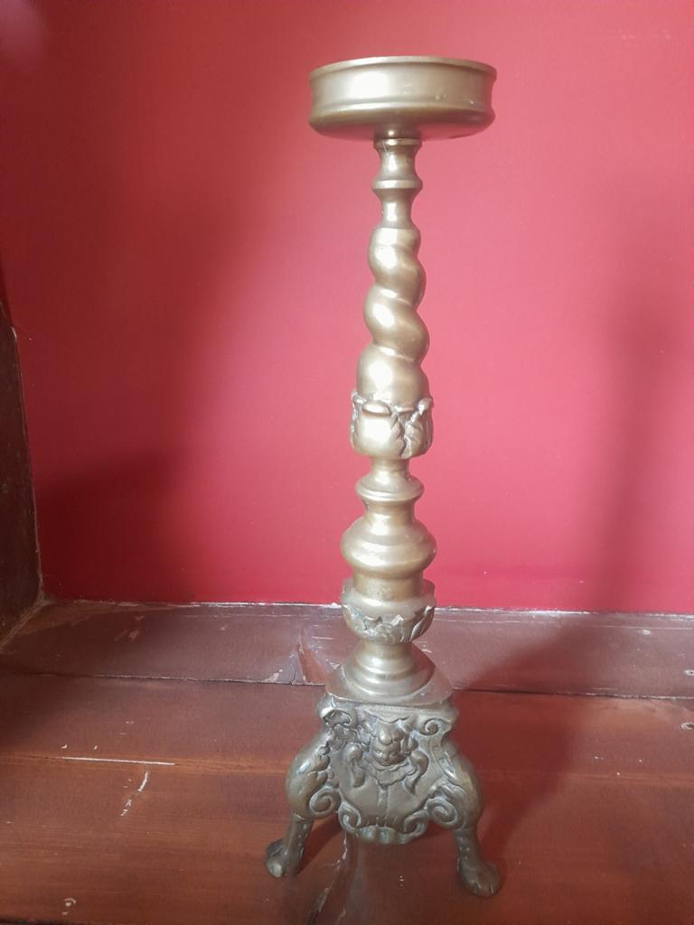 Grote koperen kerkkandelaar, mooi bewerkt, zwaar, Ophalen, Koper of Brons