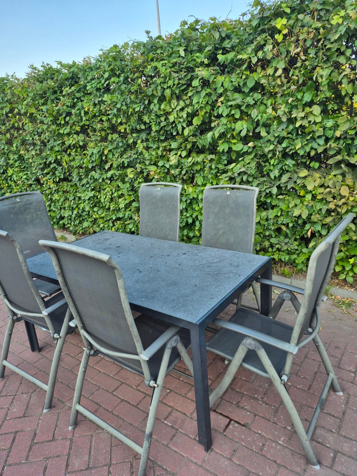 Tuinset met tafel en 6 inklapbare stoelen, Tuin en Terras, Tuinsets en Loungesets, Ophalen, Overige materialen, Gebruikt, 6 zitplaatsen