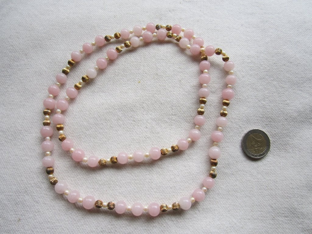 5.  Schitterende oude ketting,  rozenkwarts,  90 cm, Sieraden, Tassen en Uiterlijk, Antieke sieraden, Ophalen, Overige materialen