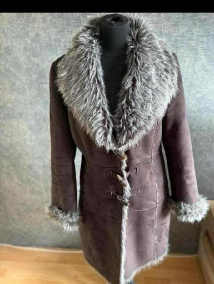 QED London mooie imitatie lammy coat mt L ZGAN, Kleding | Dames, Ophalen of Verzenden, Zo goed als nieuw, Maat 42/44 (L), Bruin