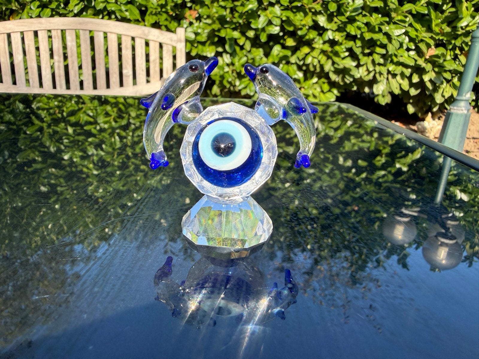 Glazen dolfijnen met Turks oog decoratie, Ophalen of Verzenden