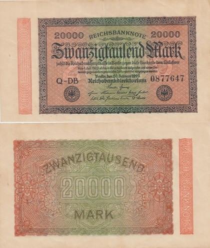 DUITSLAND 1923 20.000 mark #85b XF, Postzegels en Munten, Verzenden, Duitsland, Los biljet