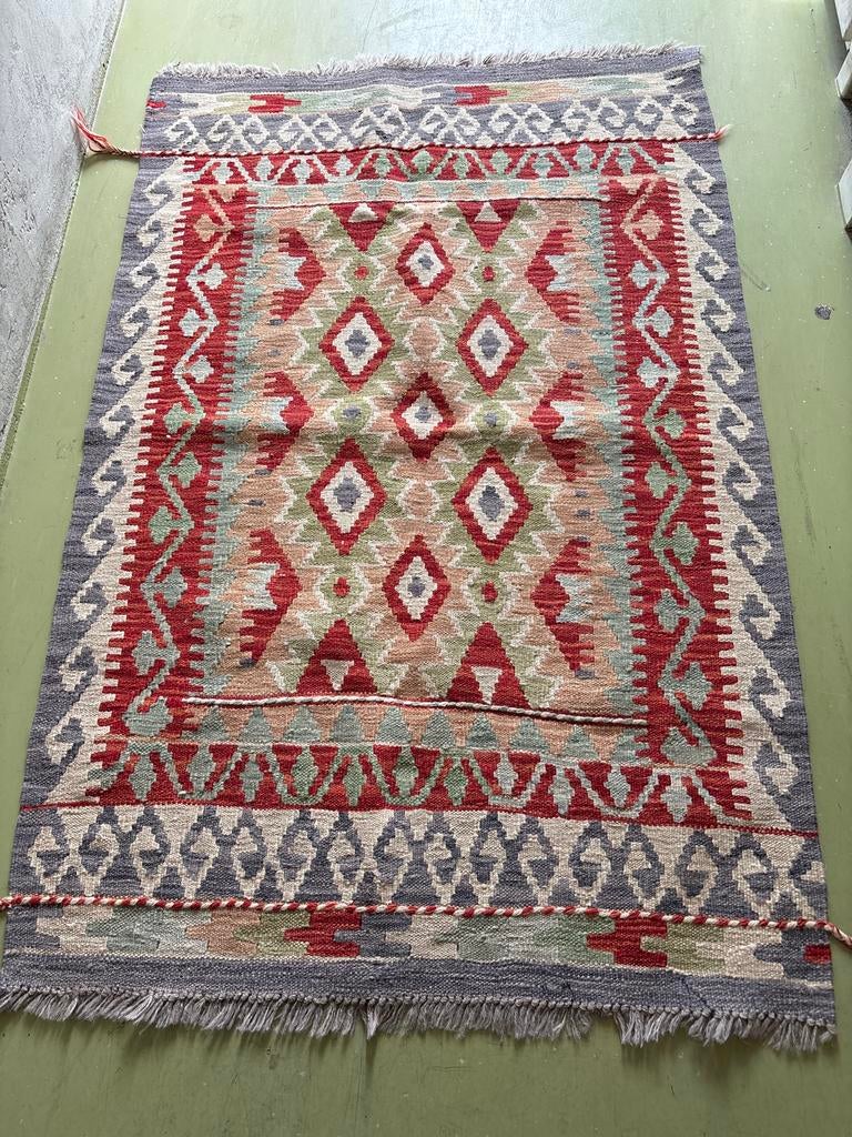 Vintage Kelim Vloerkleed - Handgeweven Wol, Huis en Inrichting, Gebruikt, Vierkant, 200 cm of meer, Rood
