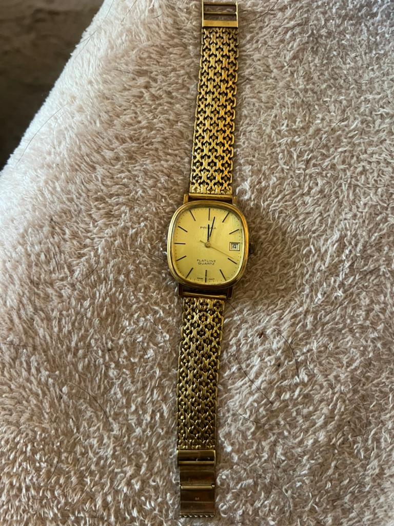 Gouden prisma heren horloge gemerkt 585, Gebruikt, Polshorloge, Goud, Goud