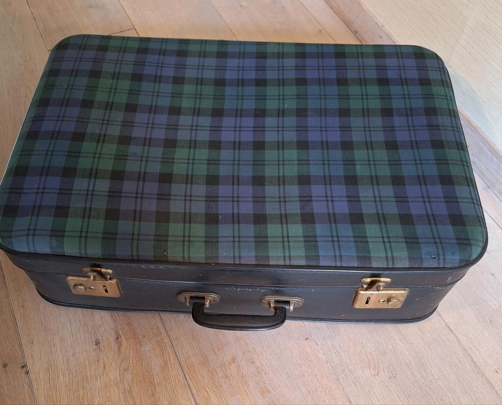 Vintage koffer Black Watch tartan patroon, Ophalen of Verzenden, Gebruikt, Hard kunststof, Slot