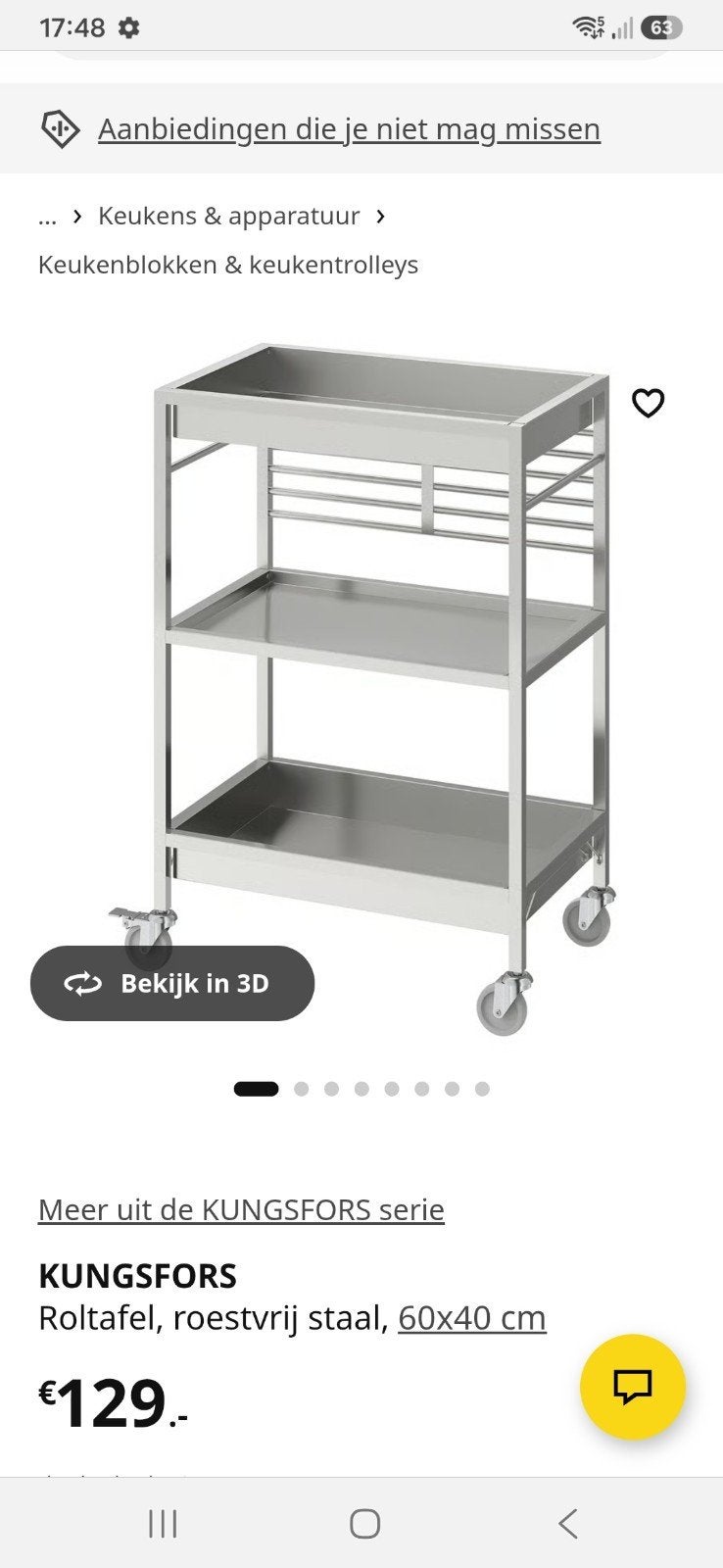 IKEA RVS Keukentrolley - Ideaal voor RV of kleine keuken, Ophalen