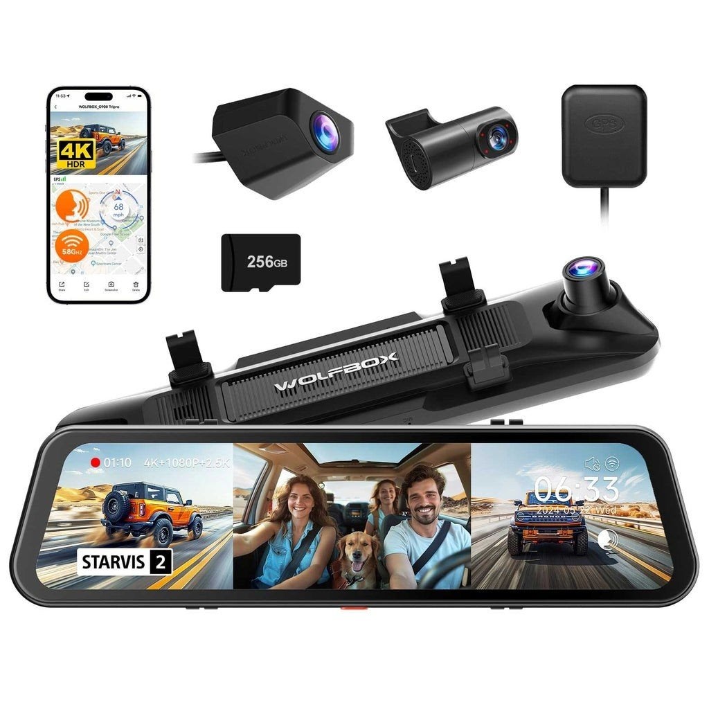 Wolfbox G900 tri pro 4K 3-kanaals dashcam met achteruitkijks, Auto diversen, Ophalen of Verzenden, Nieuw