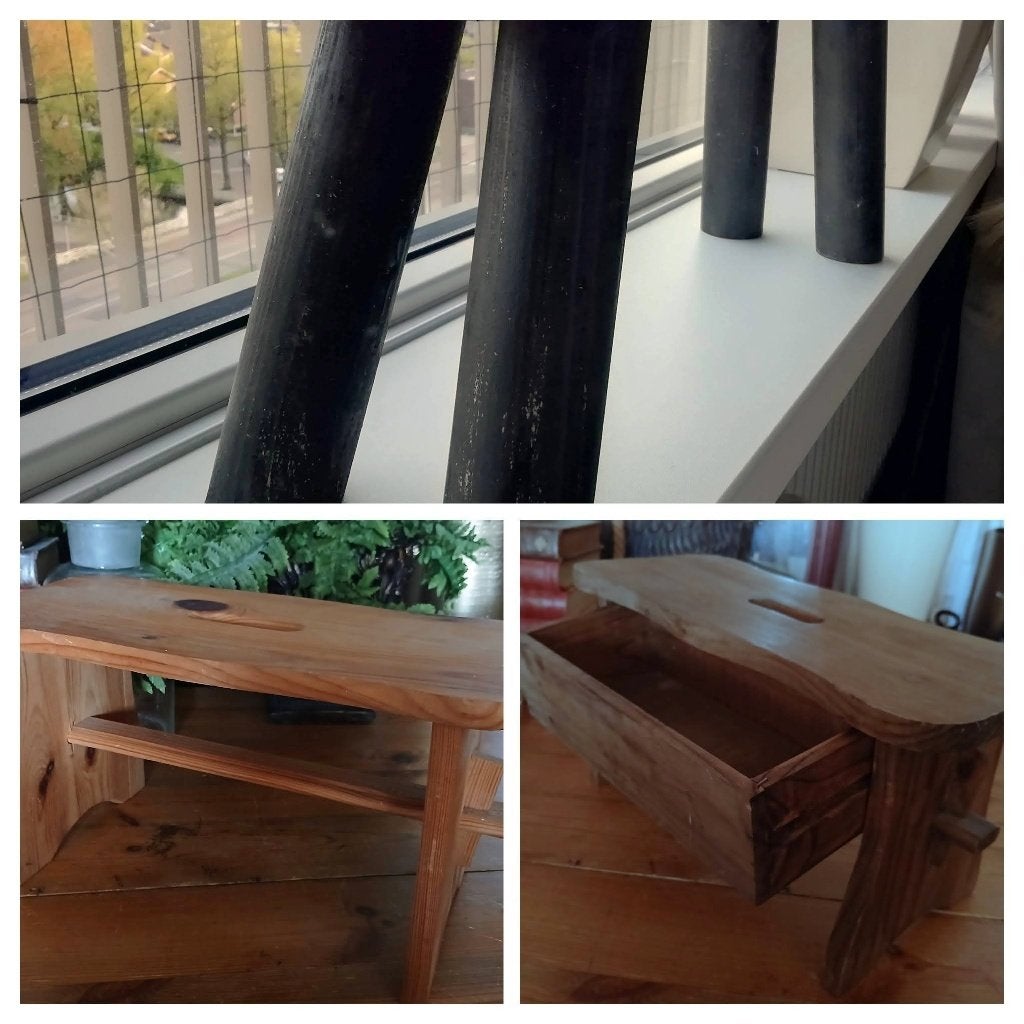 Krukje hout huisvlijt krukje bruin lichthout vensterbank, Ophalen of Verzenden