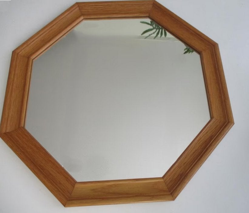 8-hoekige houten spiegel, Huis en Inrichting, Woonaccessoires | Spiegels, Oosterveldweg 15, 7274 DZ, Minder dan 50 cm, Verzenden