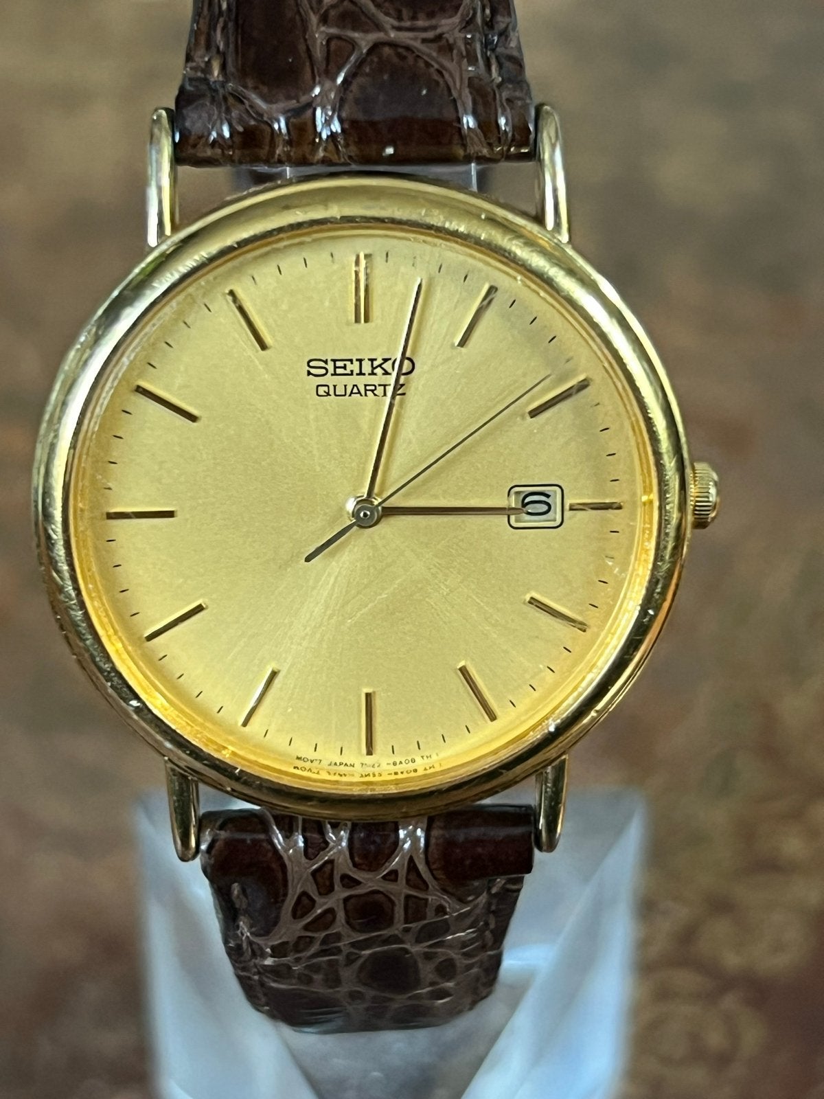 Goed lopend Seiko Quartz horloge met leren band, Ophalen, Polshorloge, Overige materialen, Seiko