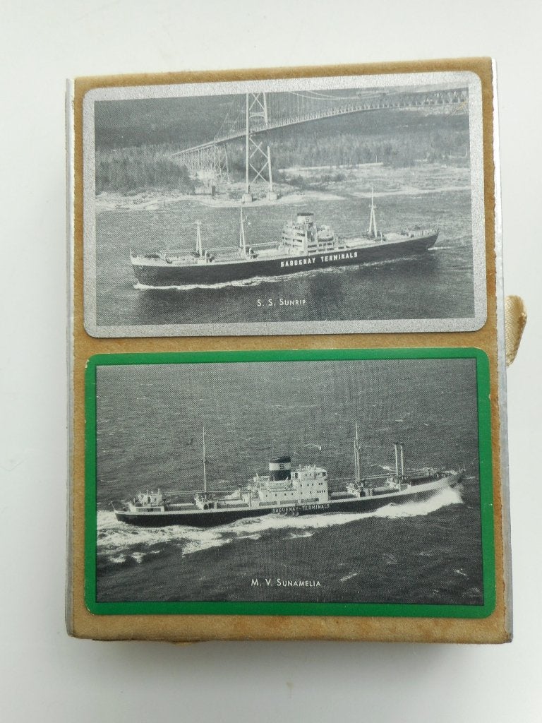 Kartonnen doosje 2 sets oude speelkaarten. Maritiem thema., Verzamelen, Speelkaarten, Jokers en Kwartetten, Ophalen, Gebruikt