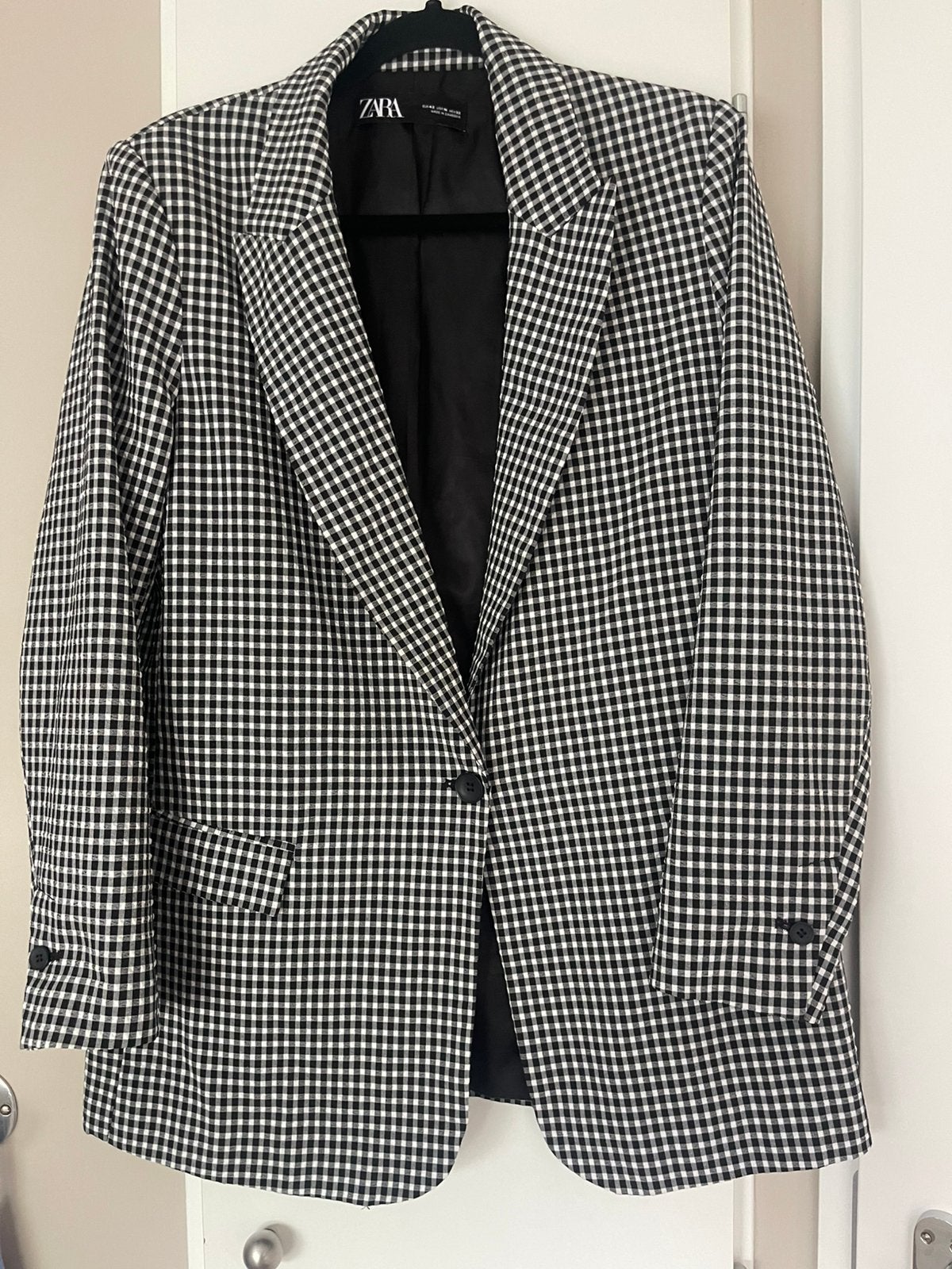 Zara blazer met zwart witte vichy ruit  maar 42, Zwart, Maat 42/44 (L), Ophalen of Verzenden, Zo goed als nieuw
