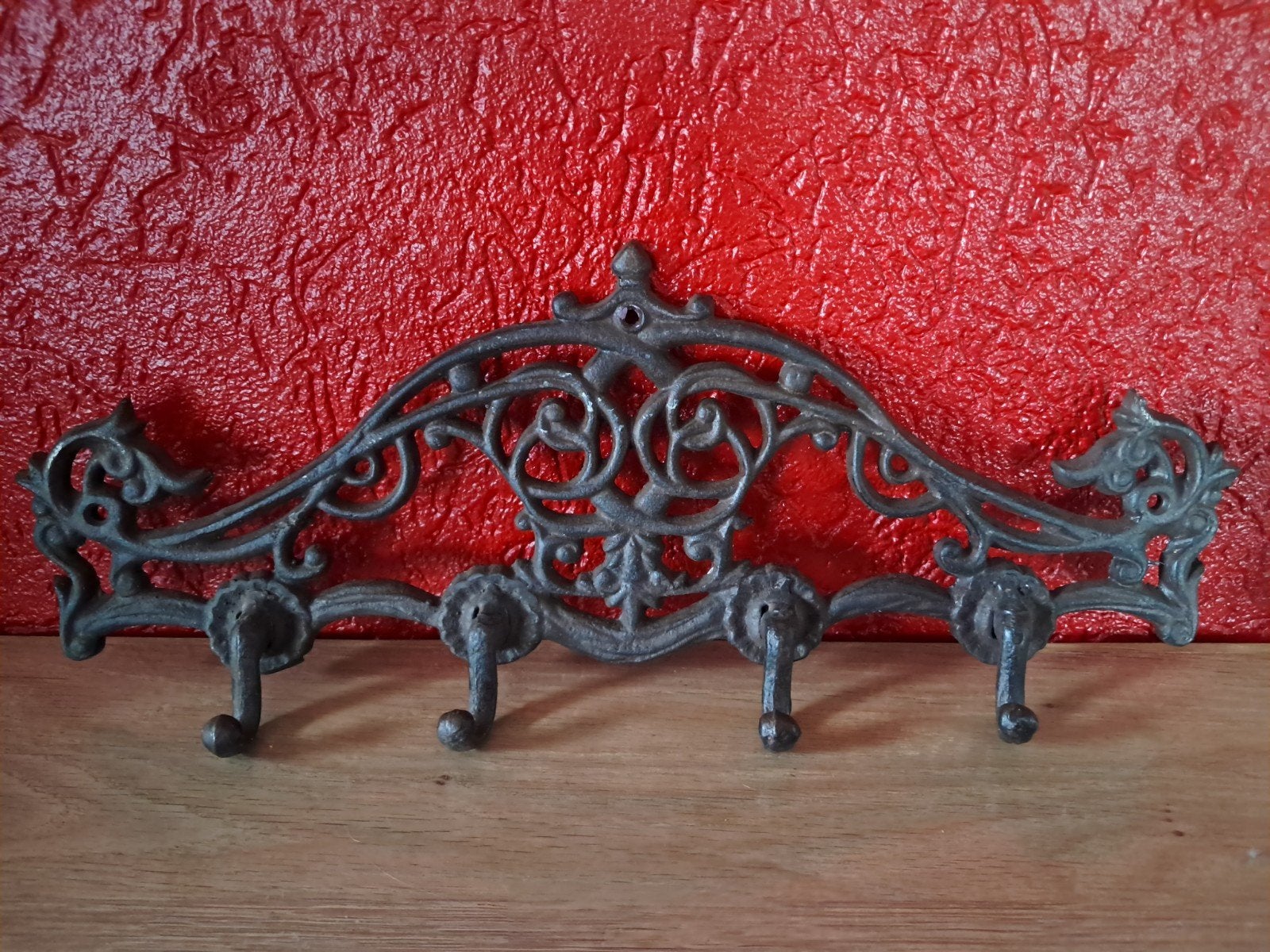 Antieke gietijzeren wandgarderobe / kapstokje, Ophalen of Verzenden