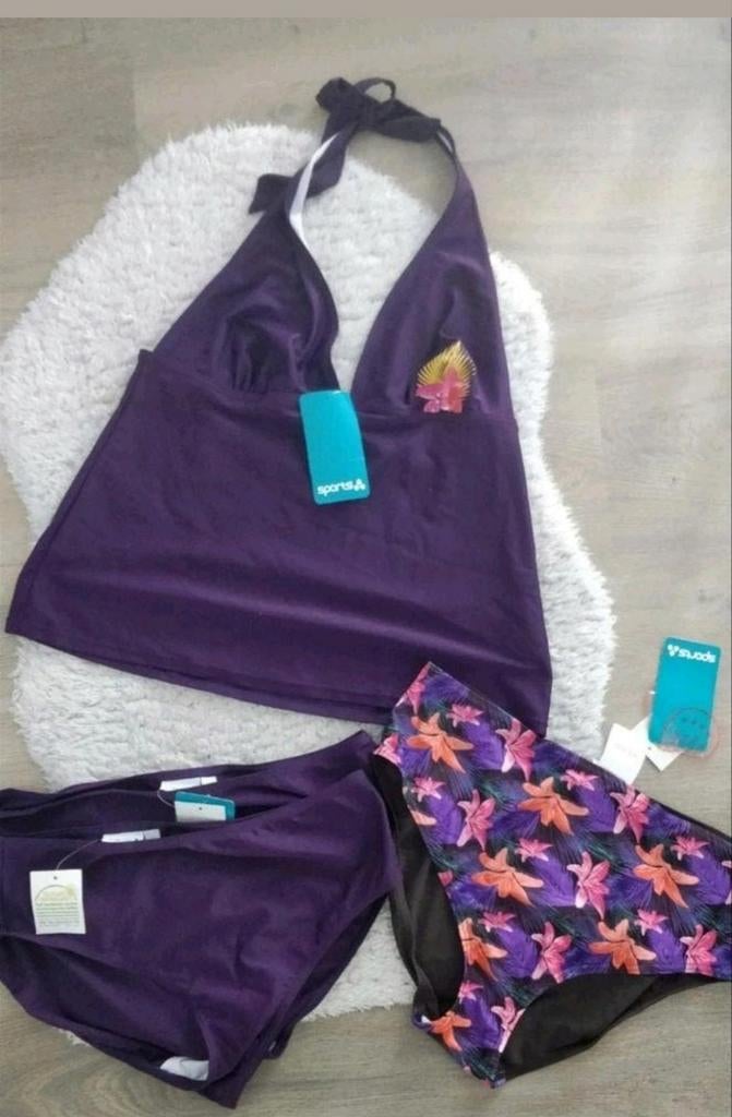 Tankini met 3 broekjes NIEUW 44 en 42, Kleding | Dames, Badmode en Zwemkleding, Ophalen of Verzenden, Nieuw, Paars, Bikini