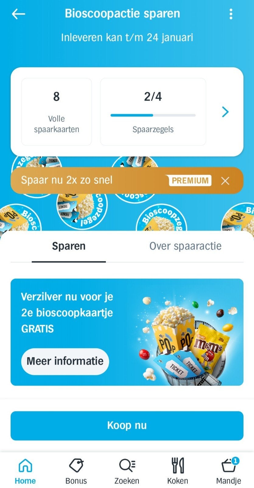 Albert Heijn 2e bioscoop kaartje gratis (8 volle spaarkaarte, Albert Heijn, Ophalen
