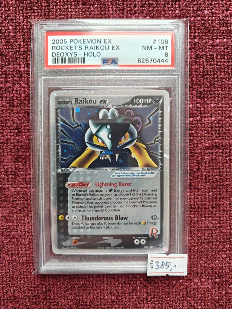 Team Rocket's Raikou ex PSA 8, Ophalen of Verzenden, Zo goed als nieuw, Losse kaart, Foil