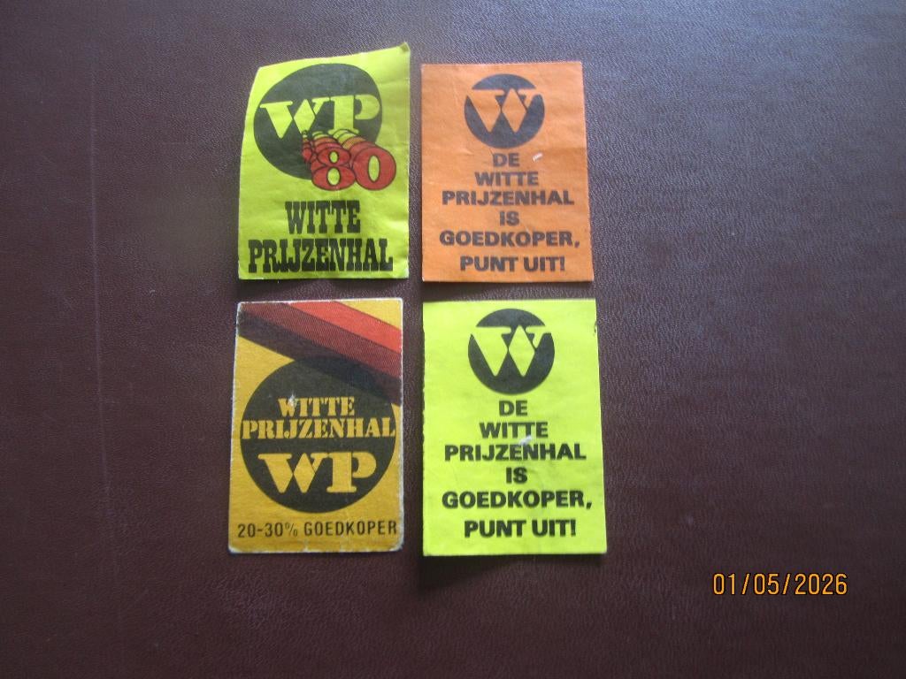 Lucifer Etiketten Supermarkt De Witte Prijzenhal 4 stuks, Ophalen of Verzenden, Gebruikt, Luciferdoosjes of -merken