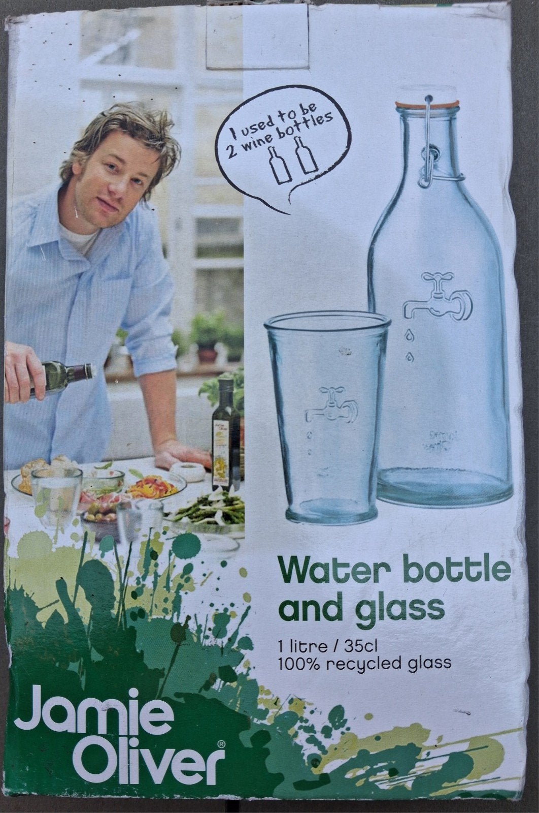Jamie Oliver Waterfles en Glas - 100% gerecycled glas, Nieuw, Ophalen of Verzenden, Overige merken, Glas