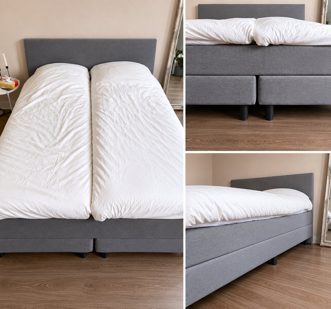 Tweepersoons boxspring 160x200 grijs | nieuw | incl. matras, Ophalen, Tweepersoons, Zo goed als nieuw, 200 cm