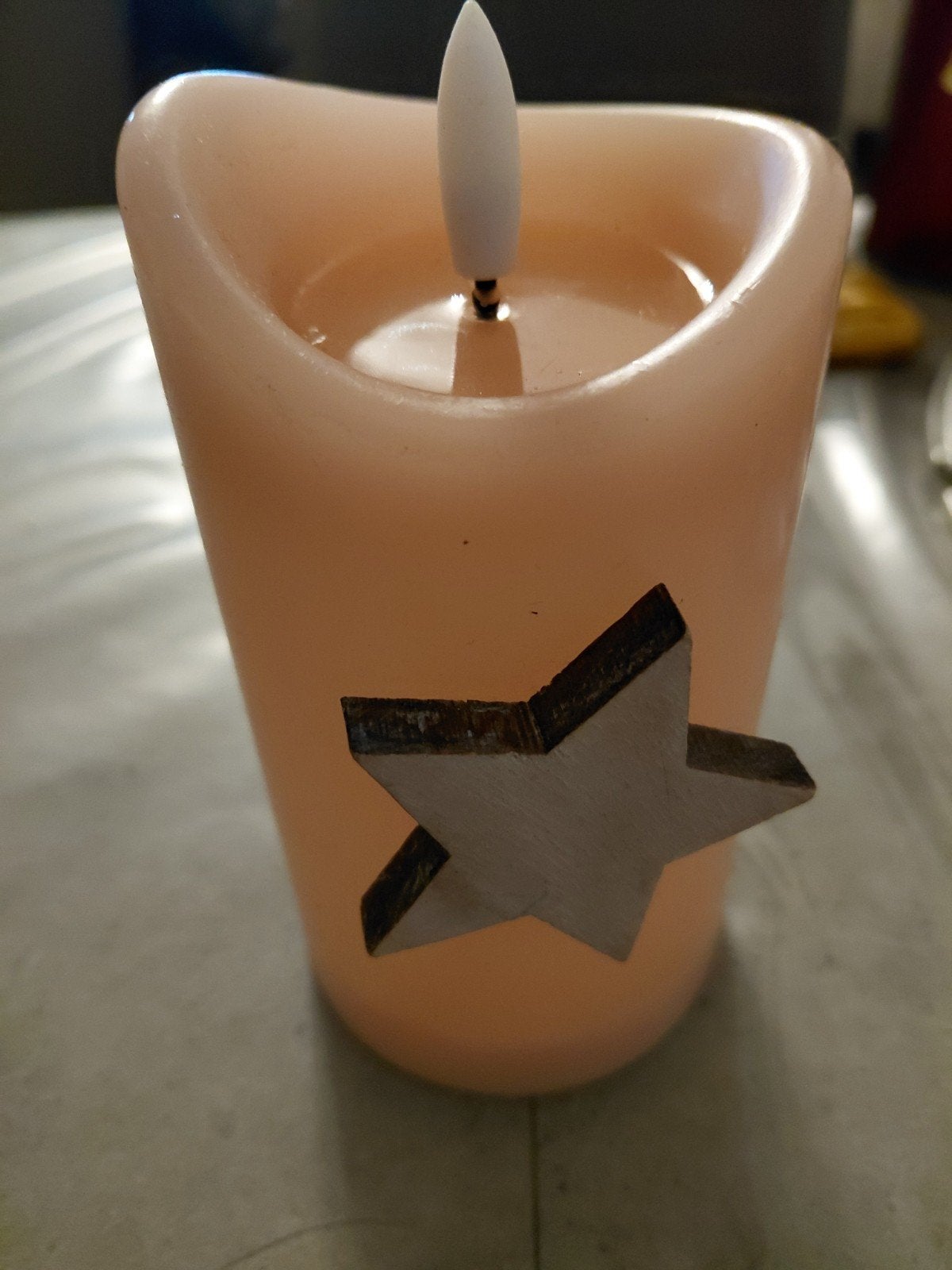 LED Kaars met Sterdecoratie, Ophalen, Was, Zo goed als nieuw, Crème