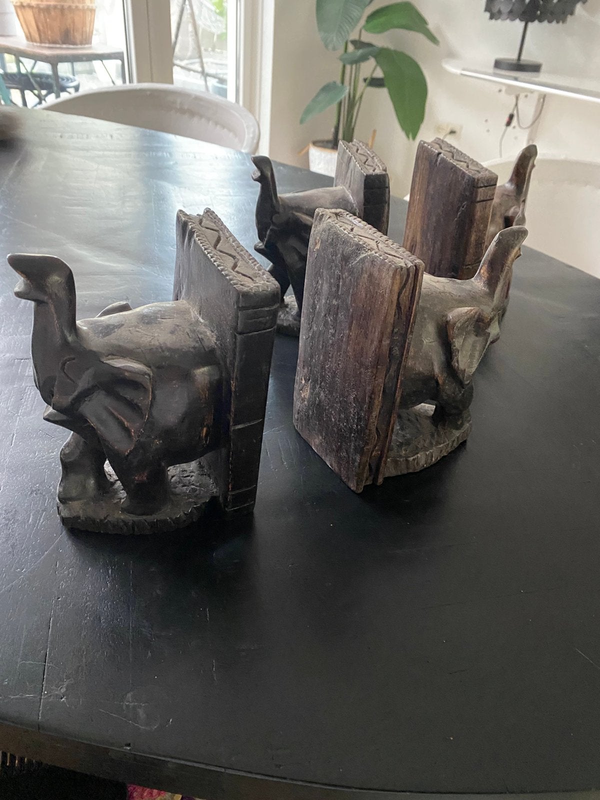 Boekensteun olifant, hout, Afrika, set van 2, Ophalen