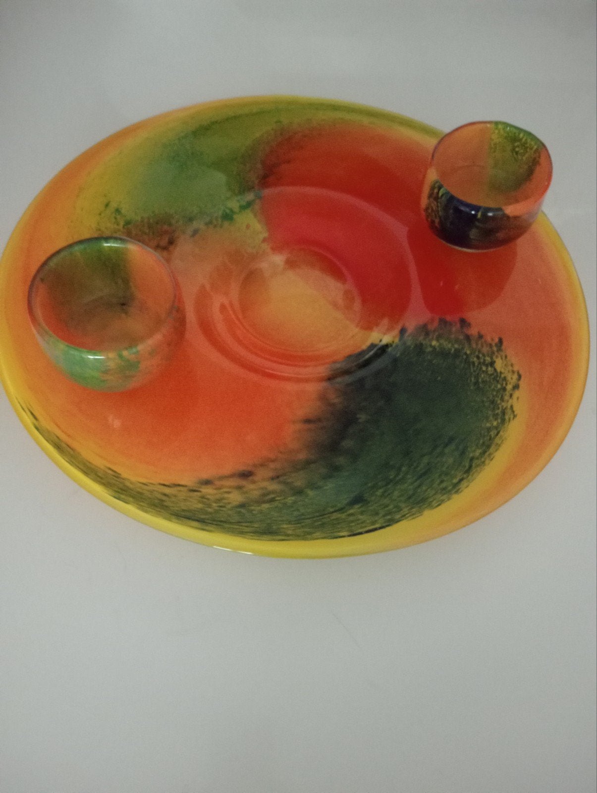 Vintage glazenschaal met bijbehorende schaaltjes complee, Ophalen of Verzenden, Zo goed als nieuw, Rond, Glas
