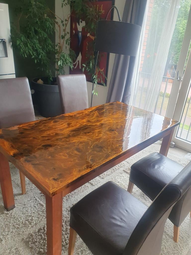 Tafel met epoxy design copper flame, Ophalen, 50 tot 100 cm, Uniek design, Rechthoekig