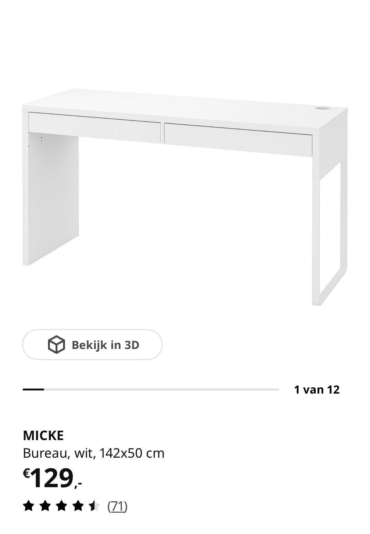 Wit bureau van Ikea, Micke, Huis en Inrichting, Bureaus, Ophalen, Gebruikt