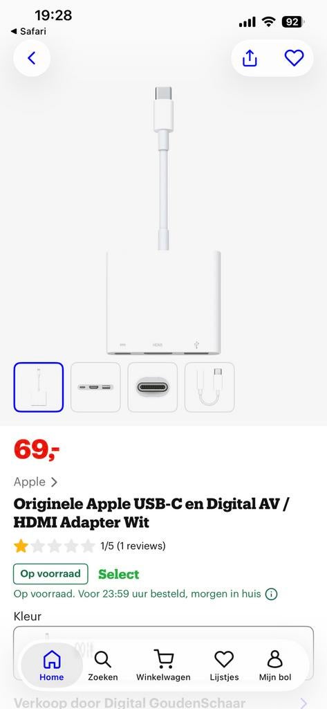 Originele apple USB-C digital AV / HDMI adapter, Ophalen of Verzenden, Gebruikt, Minder dan 2 meter, Overige kabels