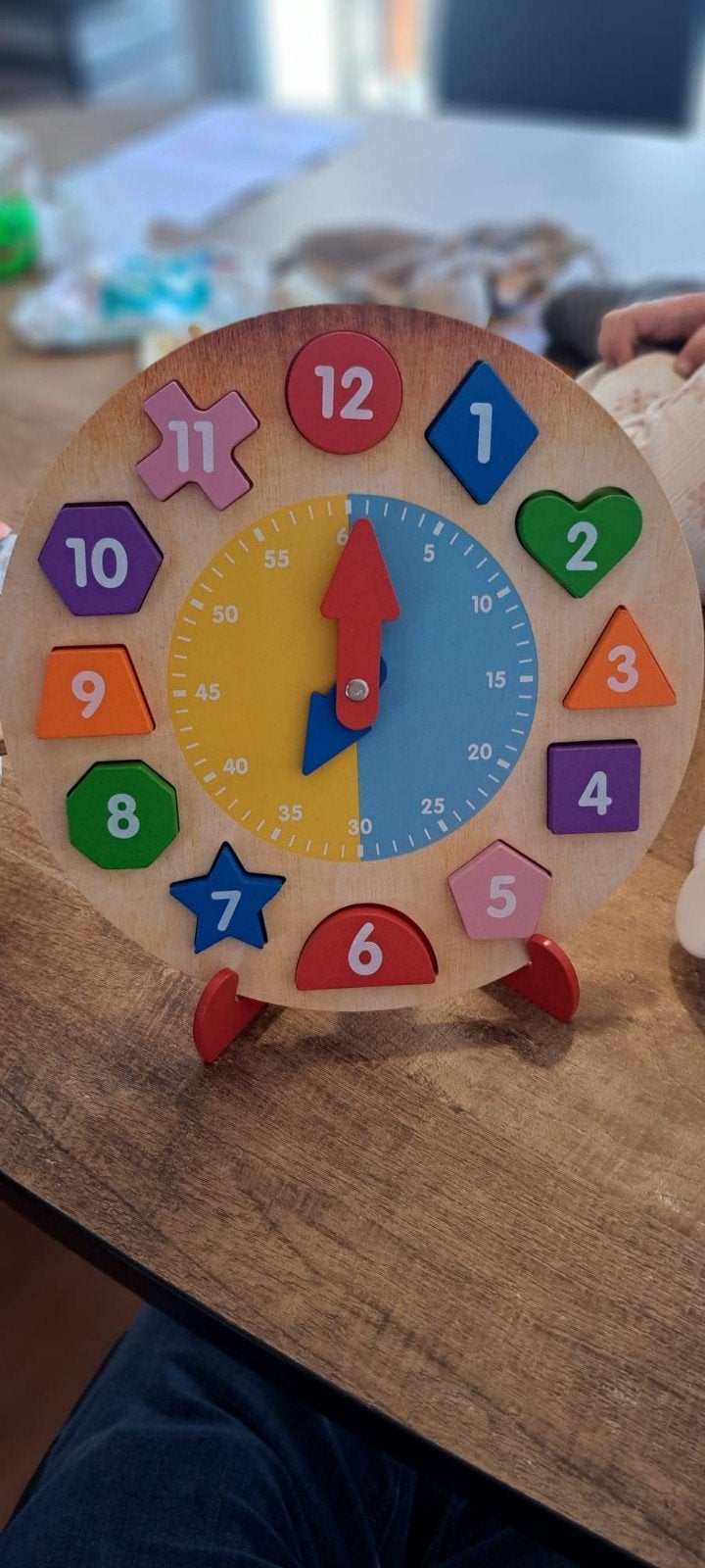 Houten leerklok met vormen en cijfers voor kinderen, Ophalen, Gebruikt, Puzzelen