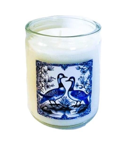 Kaars in glas wit - delfts blauw eenden - Incl. cadeau zakje, Overige materialen, Verzenden, Wit, Nieuw