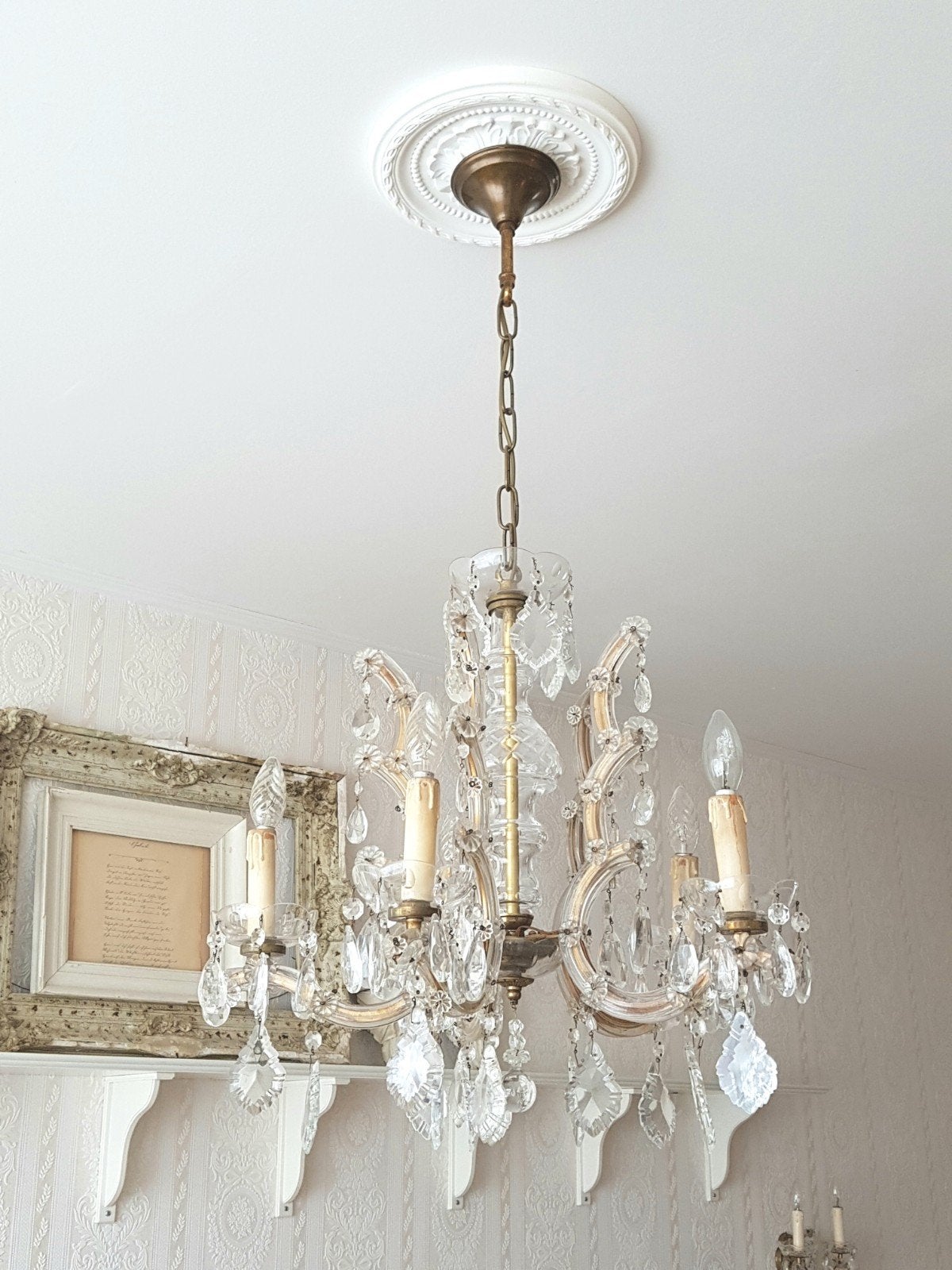 Antieke Marie Therese kristallen kroonluchter 5-lamps, Ophalen