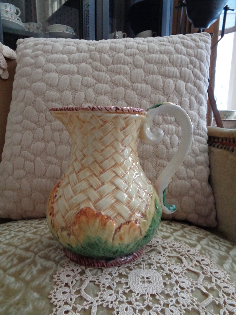 Brocante Barbotine Kan / Majolica ** Mimosa **, Ophalen of Verzenden