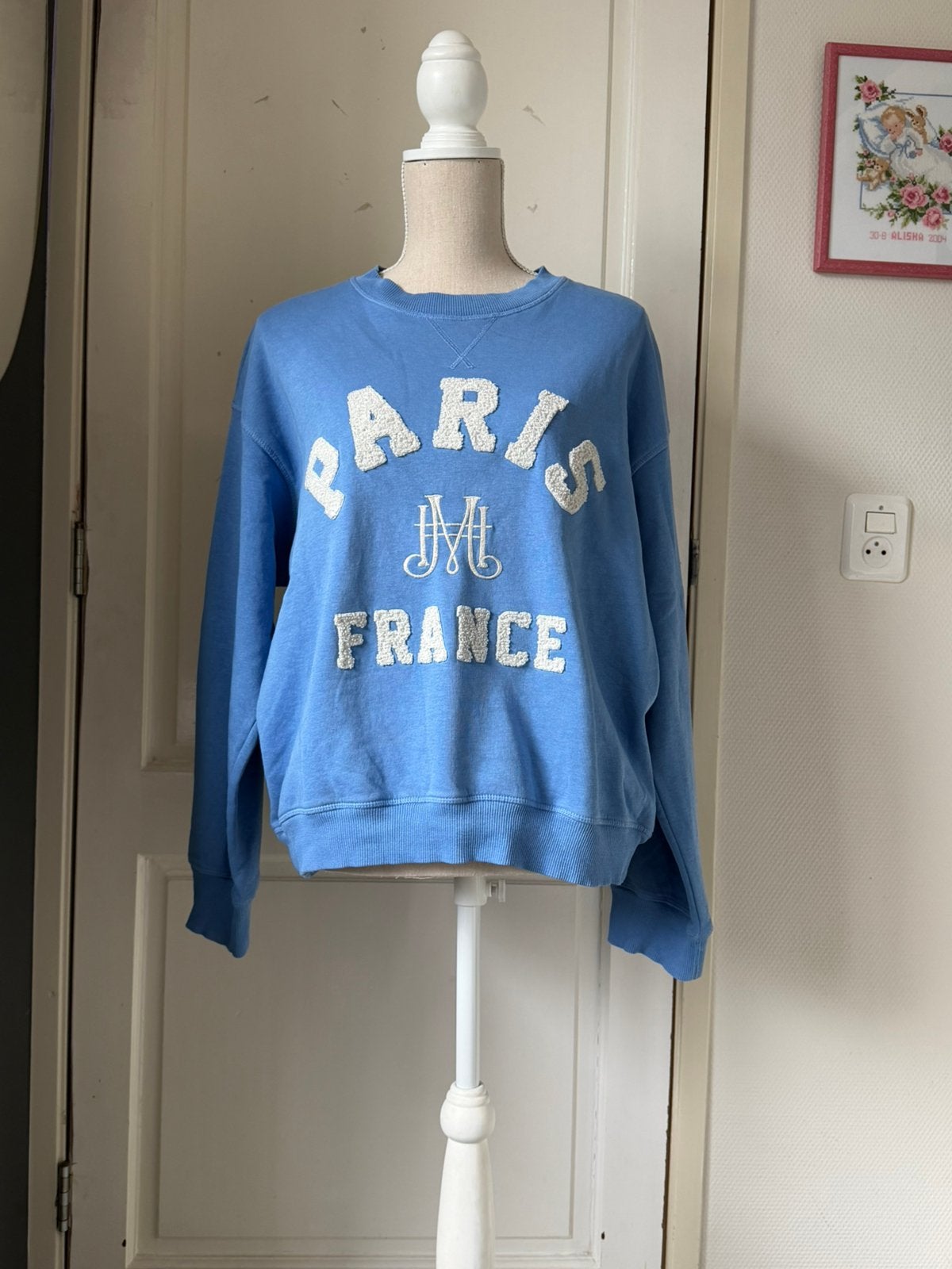 Blauwe Paris France Sweater H&M – Maat M, Ophalen of Verzenden, Zo goed als nieuw, Maat 38/40 (M), Blauw