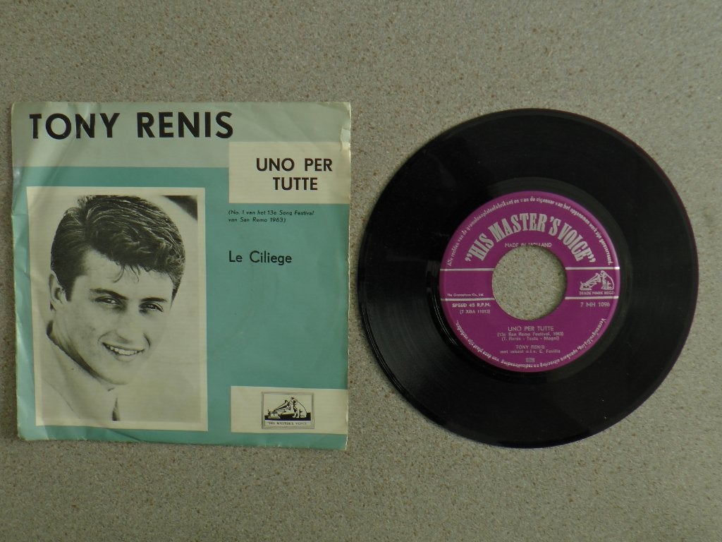 Tony Renis - Uno per tutte VINYL SINGLE, Fotohoes, Ophalen of Verzenden, Gebruikt, Pop