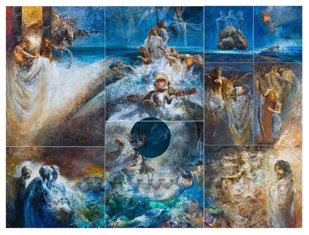 Kunstwerk - het heldenverhaal van Odysseus 3,6x2,7m, Antiek en Kunst, Kunst | Schilderijen | Klassiek, Ophalen, Origineel werk