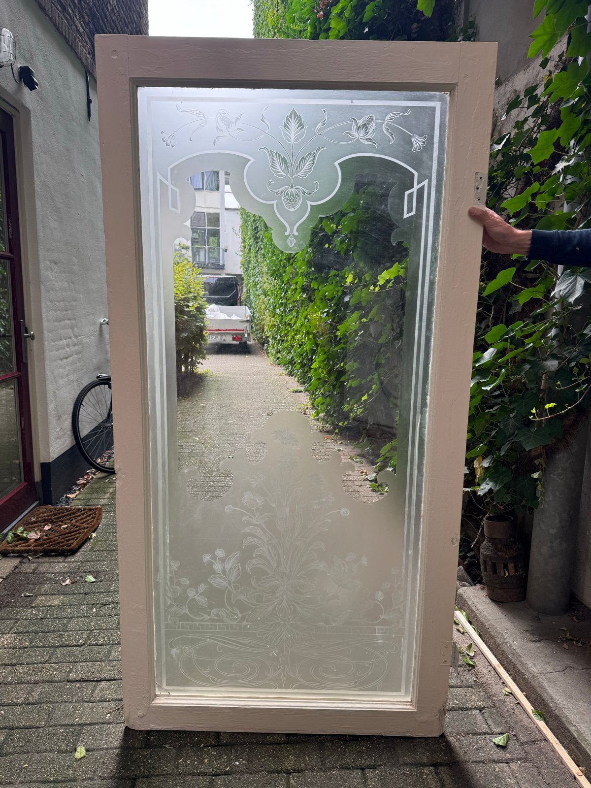 Antieke Binnendeur met geëtst glas - Belle van Zuylen, Ophalen, Gebruikt, 80 tot 100 cm, Binnendeur