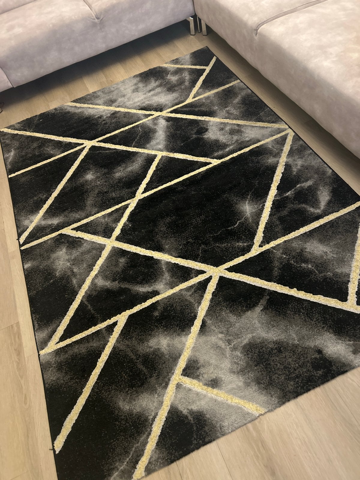 Marmer Vloerkleed Tapijt Zwart/Goud 160 x 230 cm, Ophalen, Zwart, 150 tot 200 cm, 200 cm of meer