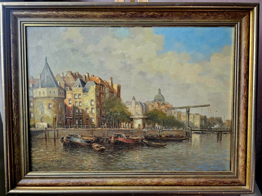 Schilderij Jan Schaeffer - Prins Hendrikkade Amsterdam, Antiek en Kunst, Ophalen of Verzenden