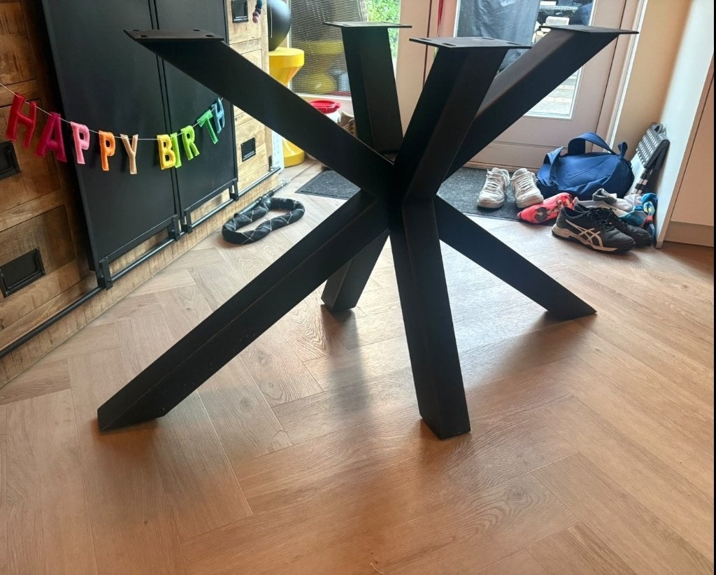 Stalen matrix onderstel Pronto Zwart metal spinpoot eettafel, Ophalen, 200 cm of meer, 50 tot 100 cm, Zo goed als nieuw