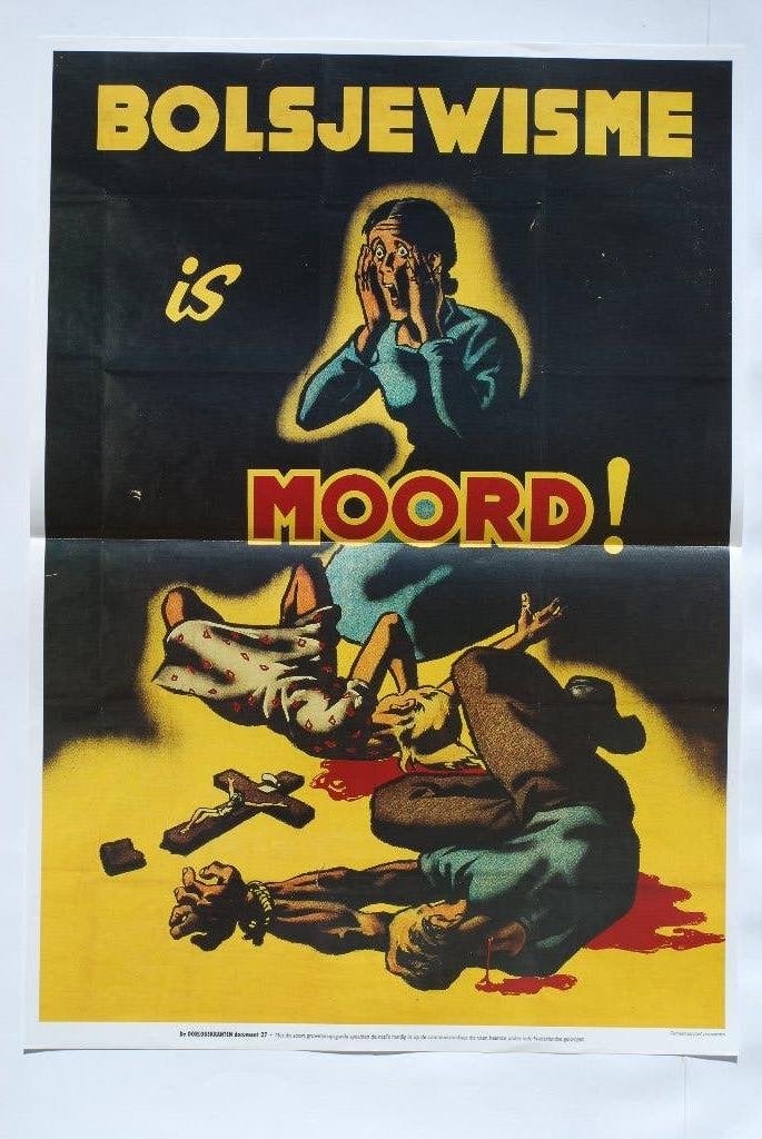Propaganda Poster WOII Bolsjewisme is Moord  Heruitgave 1994, Zo goed als nieuw, Verzenden, Amsterdam, Nederland